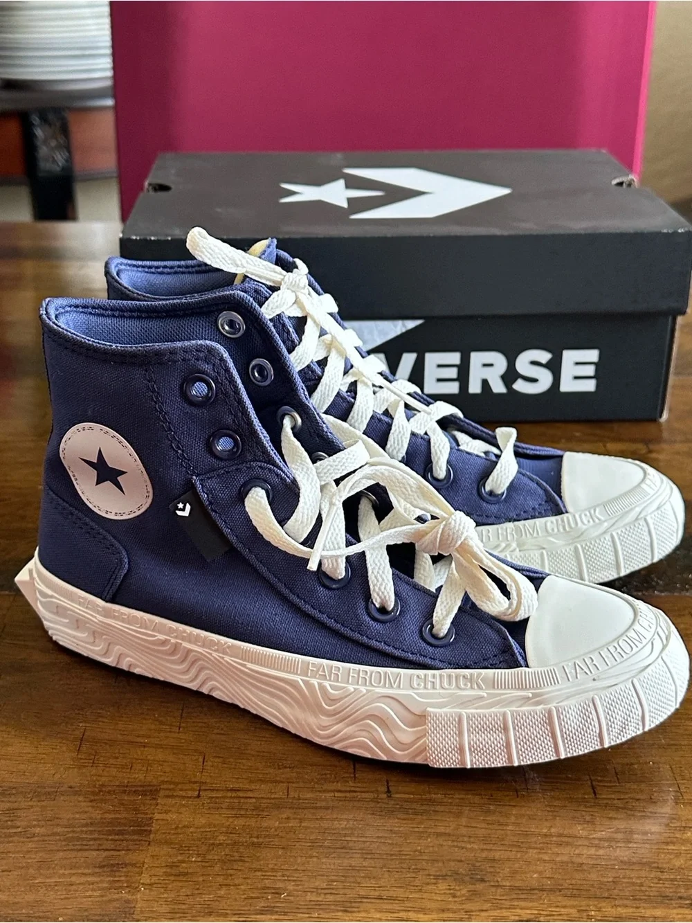 Converse Kids High-Top Sneakers in Navy and White Cream Laces